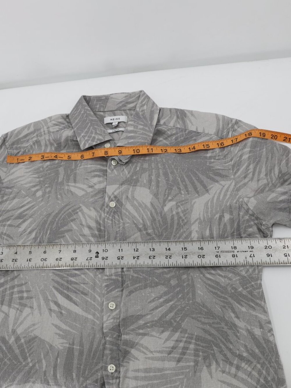 Reiss Shirt men large slim fit cotton linen Floral Button Up short sleeve casual - Picture 11 of 11